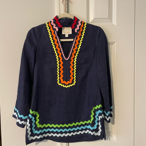 Sail to Sable Tops - Sail to Sable Navy Tunic with Vibrant Trim